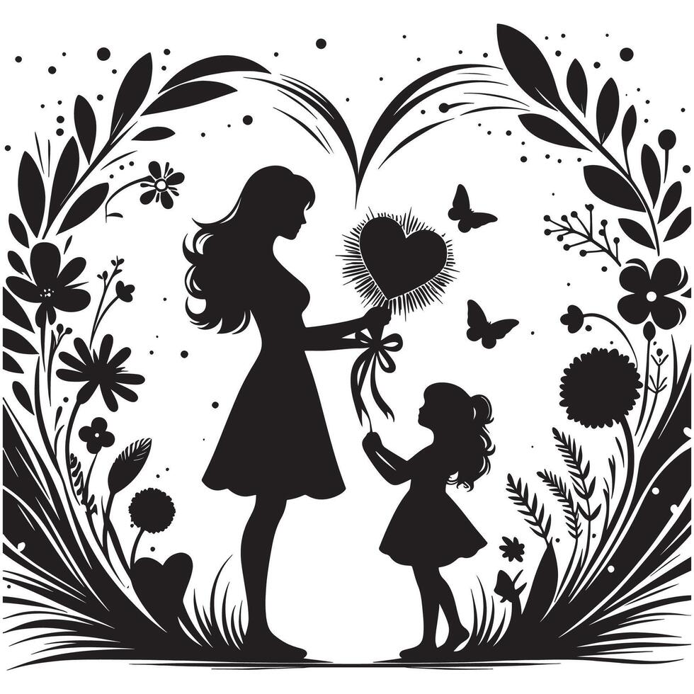 Heartwarming Silhouette of Mother and Daughter Sharing a Special Moment in Nature, mothers day vector