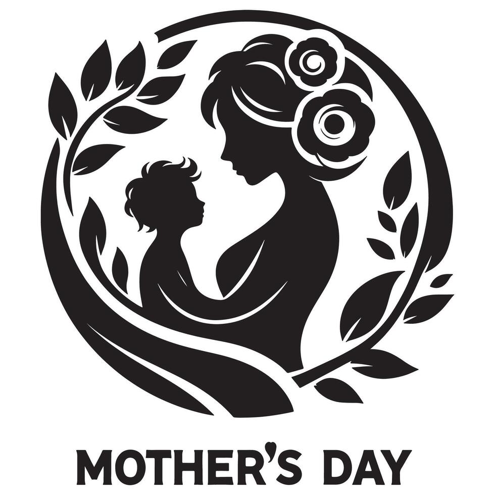Celebrate mothers day with a beautiful illustration of a mother and child in a floral design silhouette vector