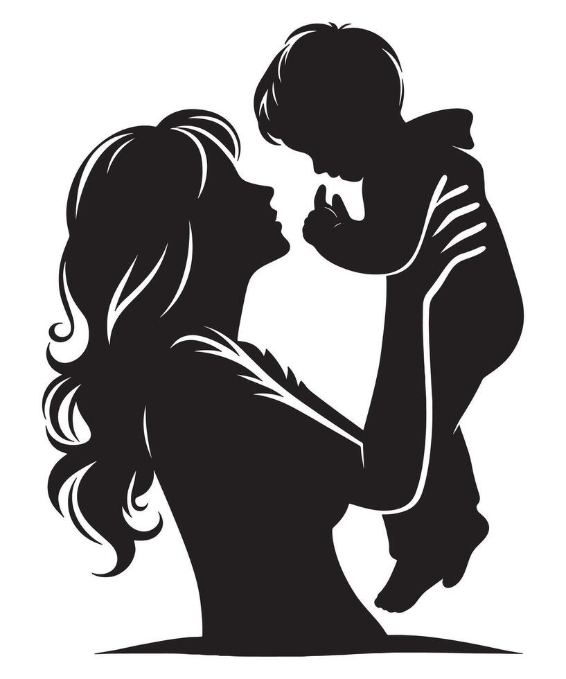 Silhouette mother and child art print for nursery decor and motherhood illustration design element, mothers day vector