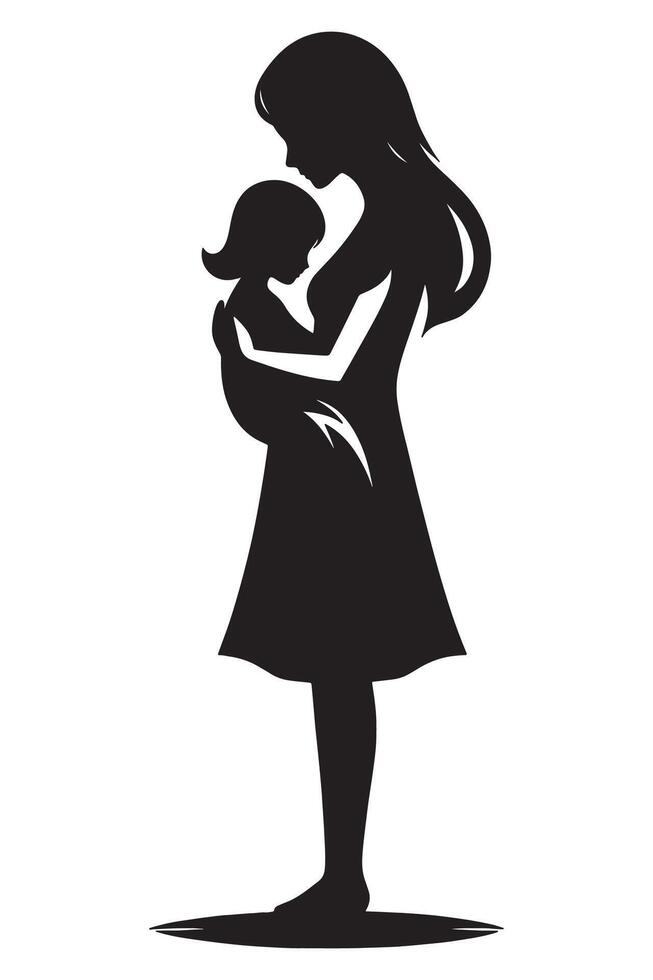 Mother and child silhouette art print for home decor and family love illustration motherhood graphic, mothers day vector