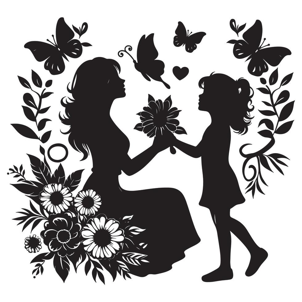 Heartwarming Silhouette of Mother and Daughter Sharing a Special Moment with Nature, mothers day vector