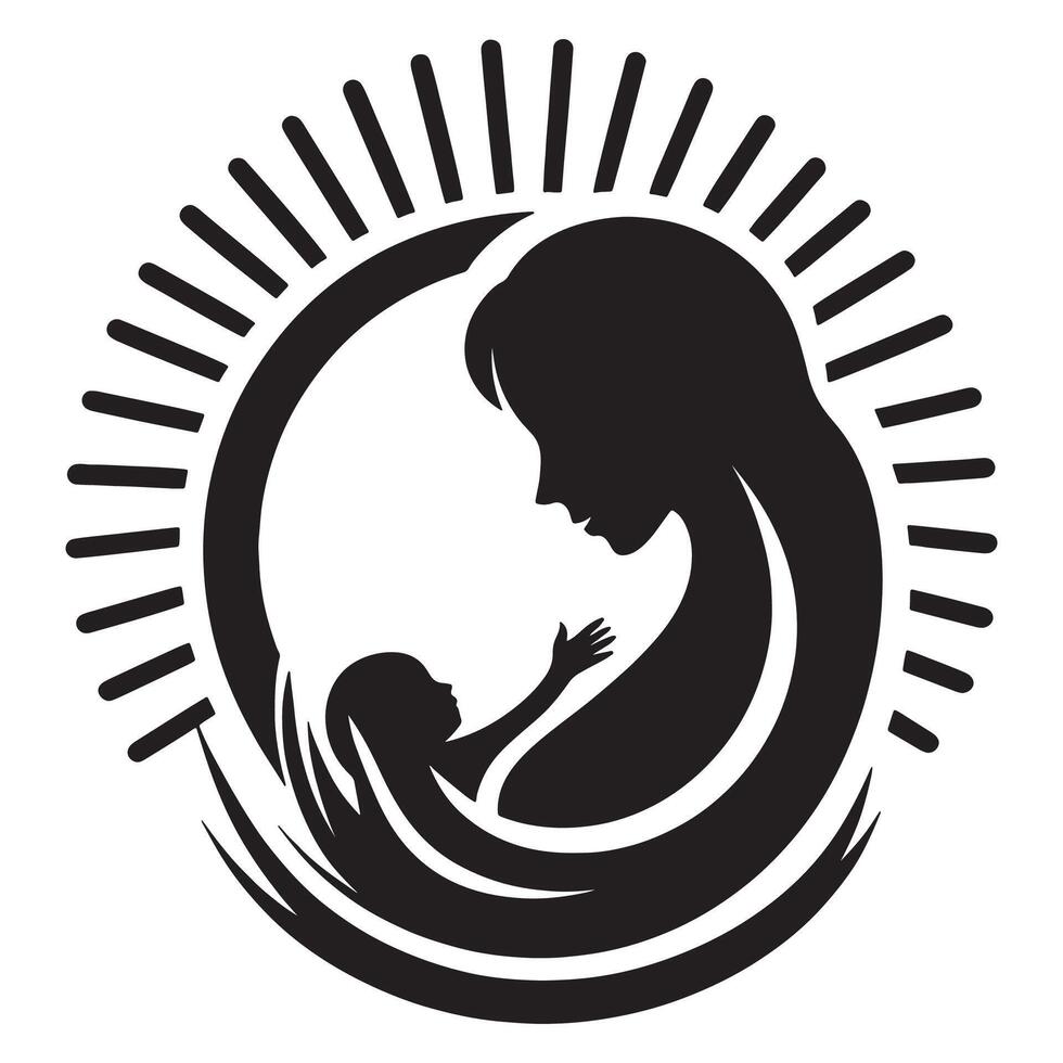 Mother baby love illustration silhouette design for motherhood and family care concept idea, mothers day logo vector