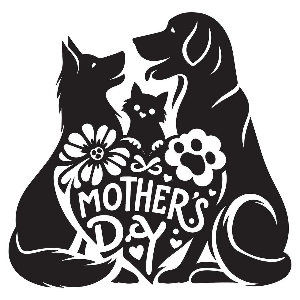 Heartwarming Mother's Day Animal Silhouette Design A Tribute to Pet Love and Family Connection vector