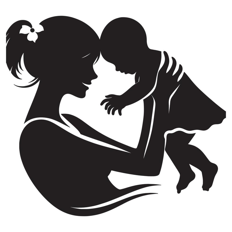 Mother and child silhouette in a loving embrace, mothers day vector
