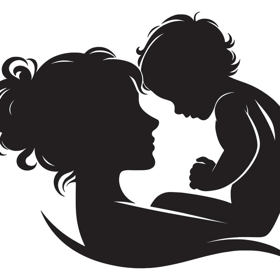 Motherhood silhouette graphic design for family love and care with baby child illustration art print, mothers day vector