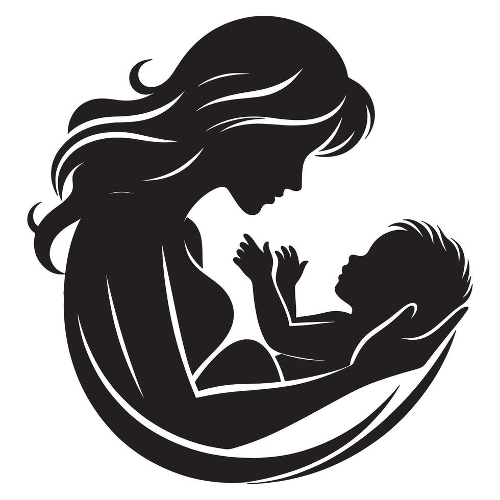 Heartwarming Silhouette of a Mother Cradling Her Baby with Tender Love, mothers day vector