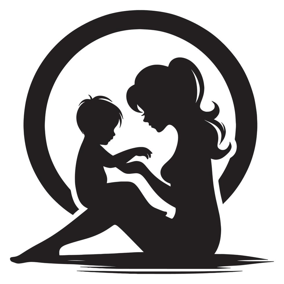 Mother and child love silhouette illustration design for family care and motherhood concept graphic element, mothers day vector