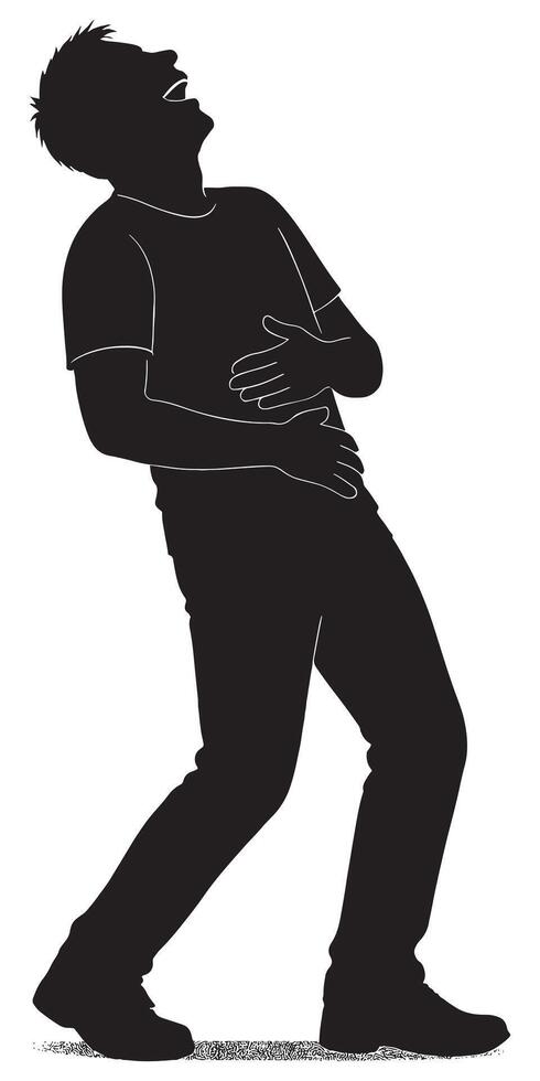 Silhouette of man laughing hysterically with hands on stomach expressing extreme joy and amusement vector