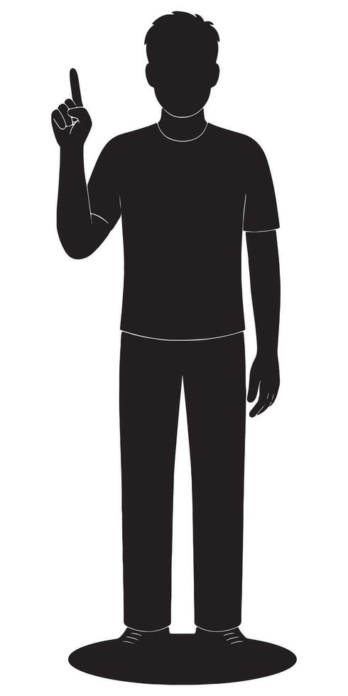 Black silhouette of man pointing upward for attention or idea generation graphic design element stock vector