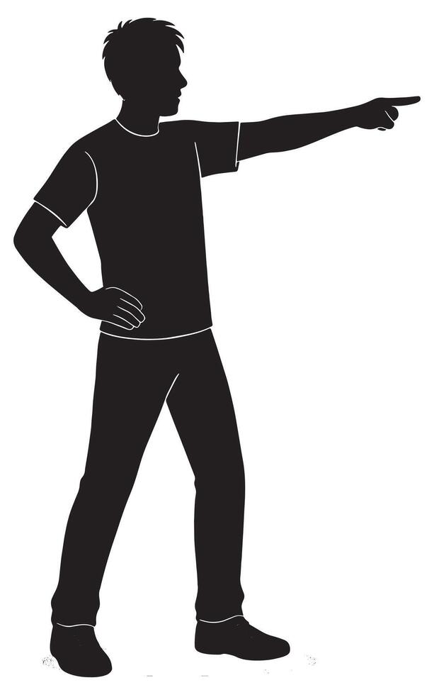 Man pointing silhouette illustration for direction guidance and design element use, isolated on white vector