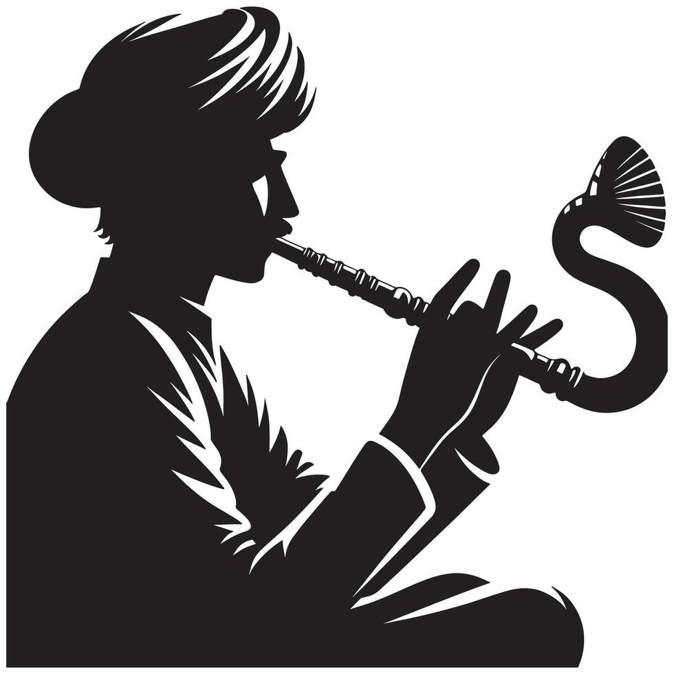 Silhouette of musician playing wind instrument, traditional music concept, art, graphic design, culture vector