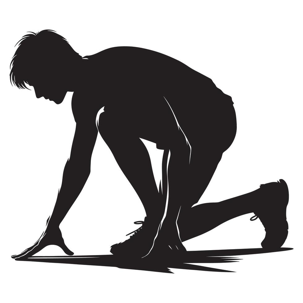 Athlete sprinter runner silhouette ready to start race competition track and field sport exercise fitness vector