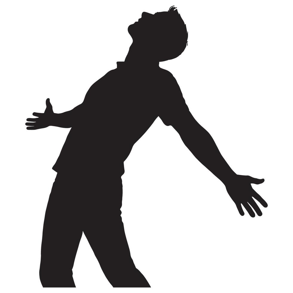 Silhouette of man celebrating success with arms outstretched against white background isolated vector