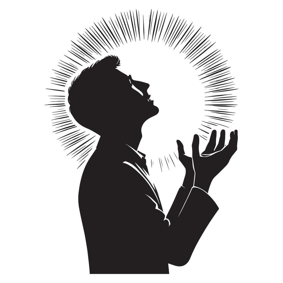 Man silhouette with light rays illustration for spiritual concept and design elements art work vector