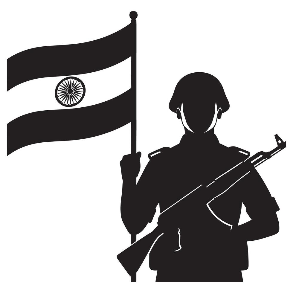 Indian soldier silhouette holding flag illustration for independence day republic day design vector