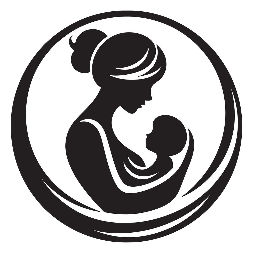Mother and baby silhouette illustration for motherhood love and care logo design template concept, mothers day vector