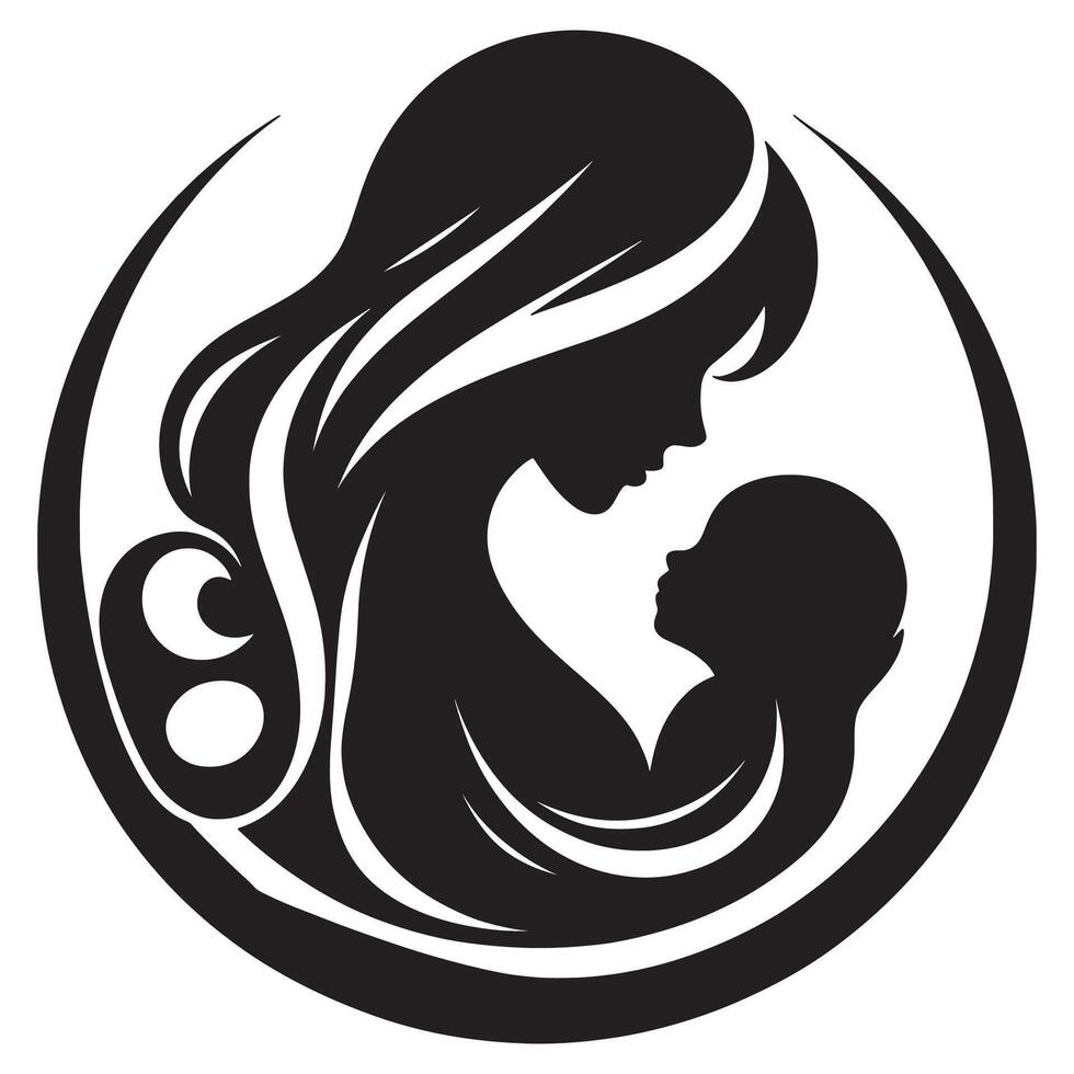 Mother and child silhouette design for motherhood love and family care concept graphic illustration, mothers day vector