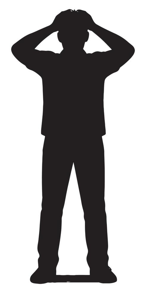 Silhouette of stressed man with hands on head representing anxiety and mental health challenges concept vector