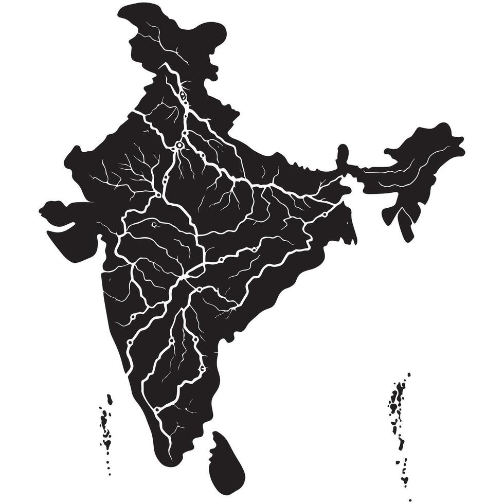 India map rivers illustration black and white geographic design india rivers map india outline india geography silhouette vector