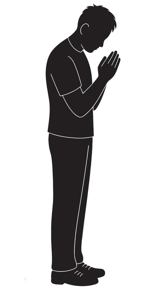 Silhouette of man praying illustration for faith spirituality and religion concept design element art vector