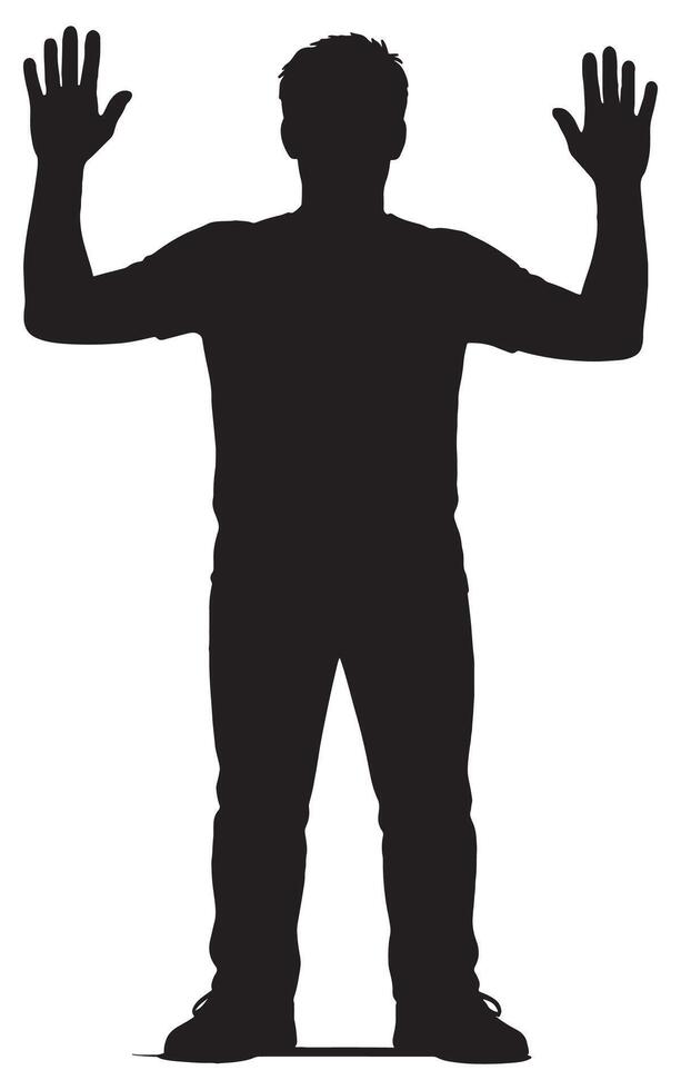 Silhouette of man with hands up in air design element for graphic design and creative projects use vector