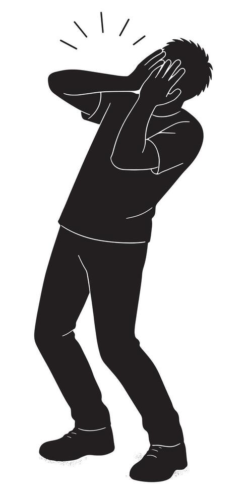 Stressed man covering his face illustration for mental health awareness and anxiety related design needs silhouette vector