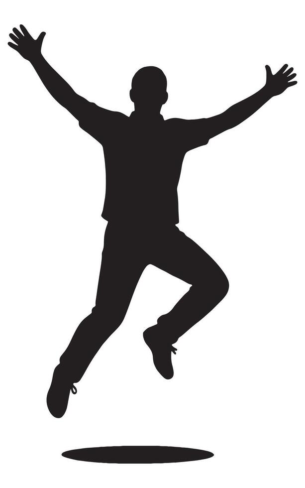 Silhouette of jumping man with arms raised in celebration or excitement, success and achievement concept vector
