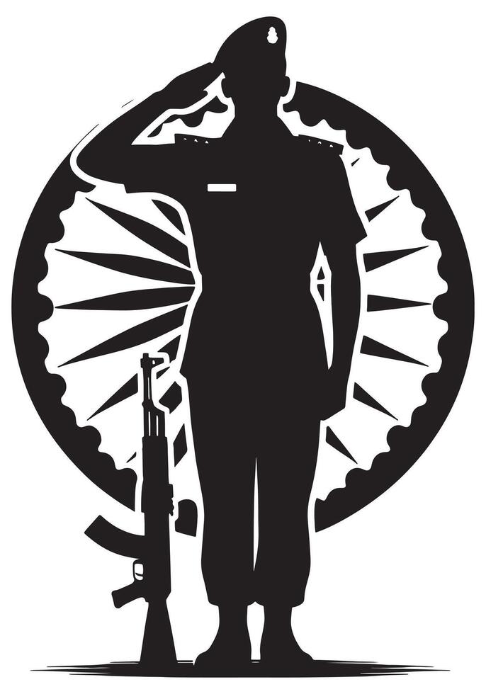 Military silhouette honoring nation with rifle and emblem for patriotic designs and remembrance days vector