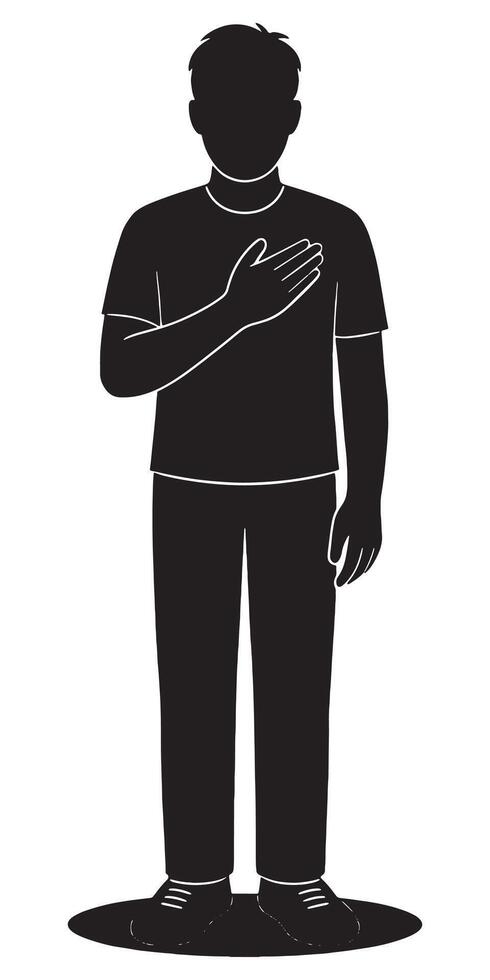 Silhouette of person pledging allegiance with hand over heart patriotic illustration design element vector
