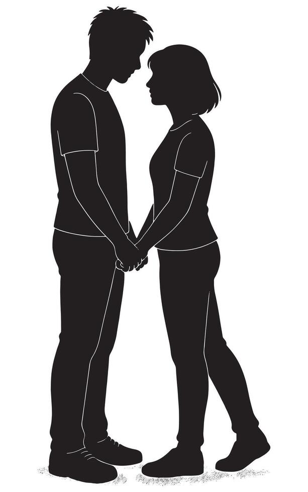 Silhouette of couple holding hands illustration for love romance and relationship graphic design elements vector