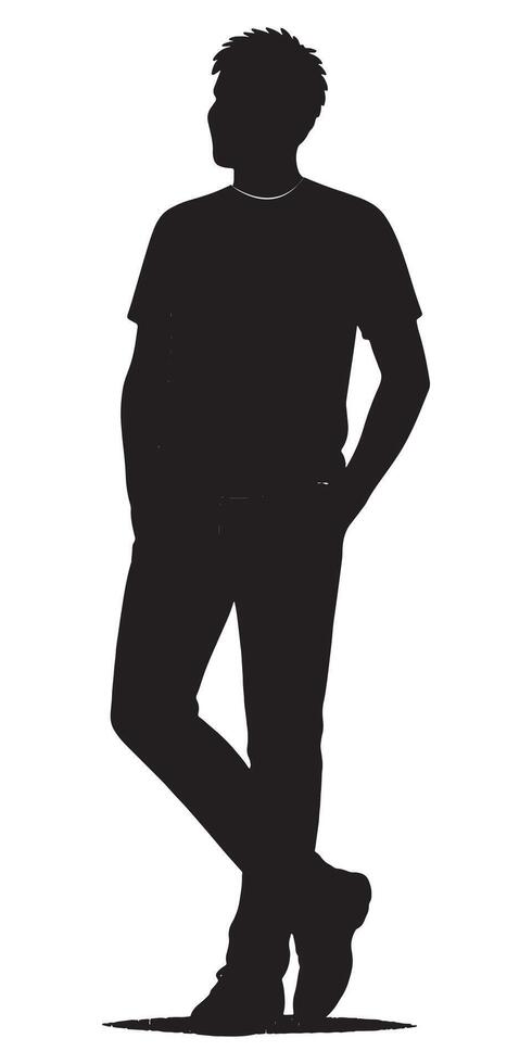 Silhouette of a man standing casually with hands in pockets for creative design projects and illustrations vector