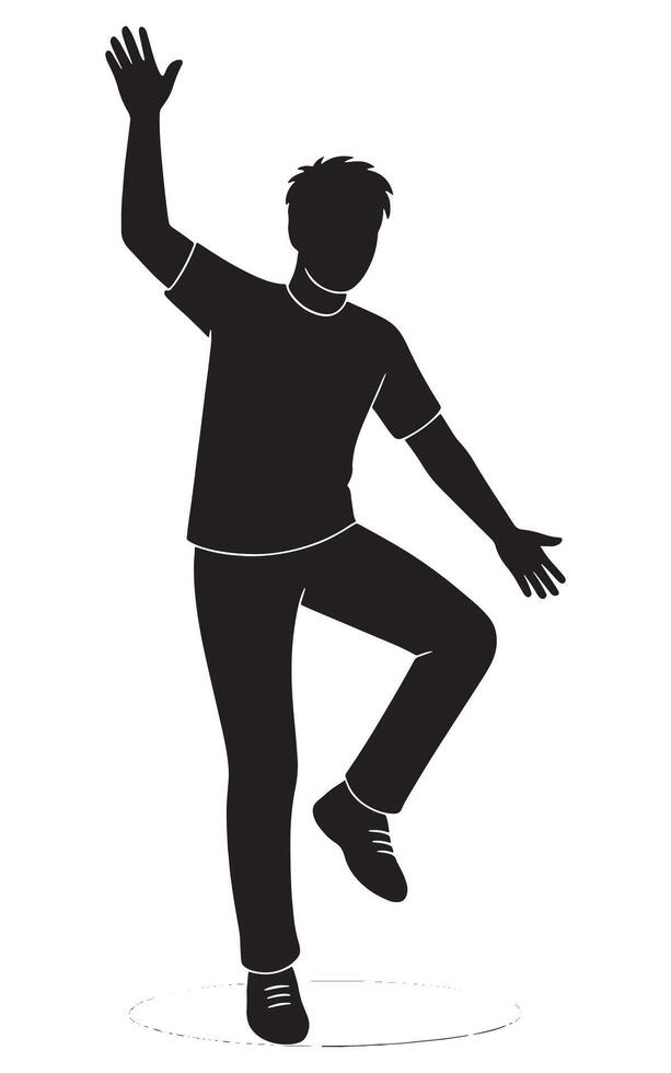 Isolated silhouette of a man dancing with arms raised in a joyful celebration on white background vector