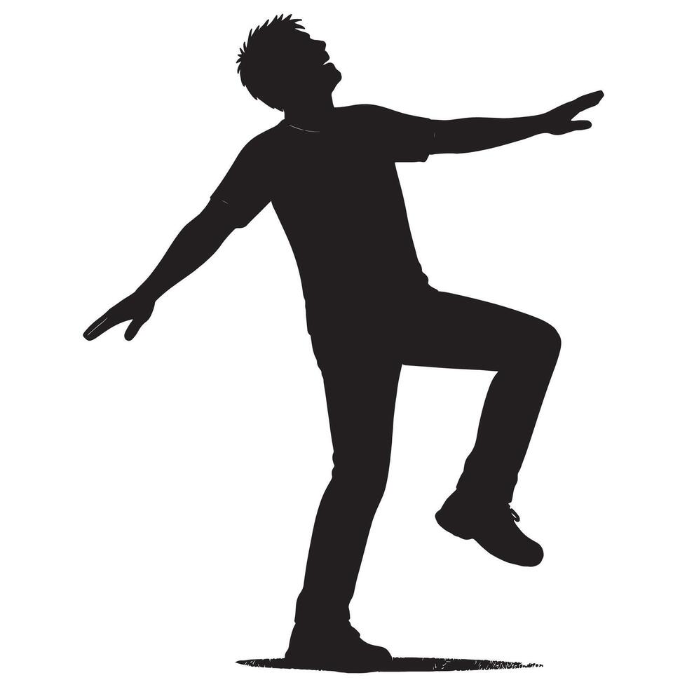 Silhouette of a man dancing and celebrating victory with arms outstretched in a joyful expression vector