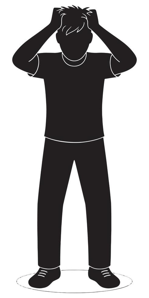 Stressed man pulling hair out in despair silhouette illustration graphic design element for web and print vector