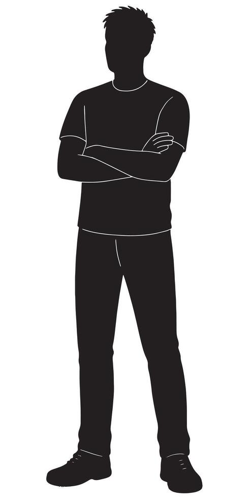 Standing man silhouette with arms crossed for graphic design and creative projects use in any design work vector