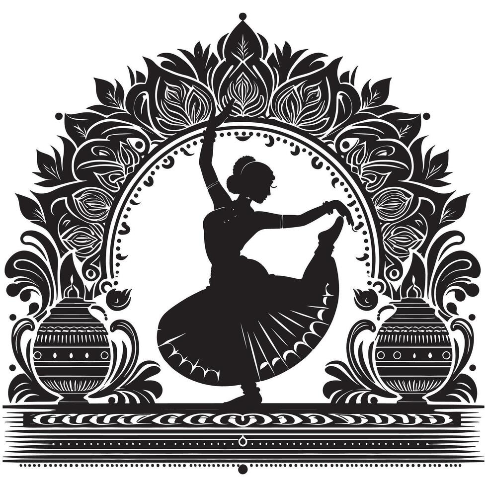 Indian classical dance silhouette illustration bharatanatyam mudra culture traditional art graphic design vector