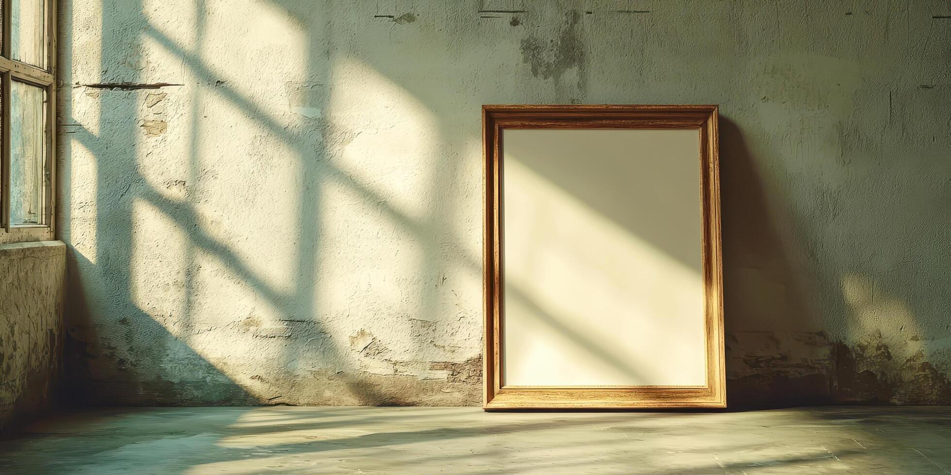 Empty frame in an empty room with sunlight photo