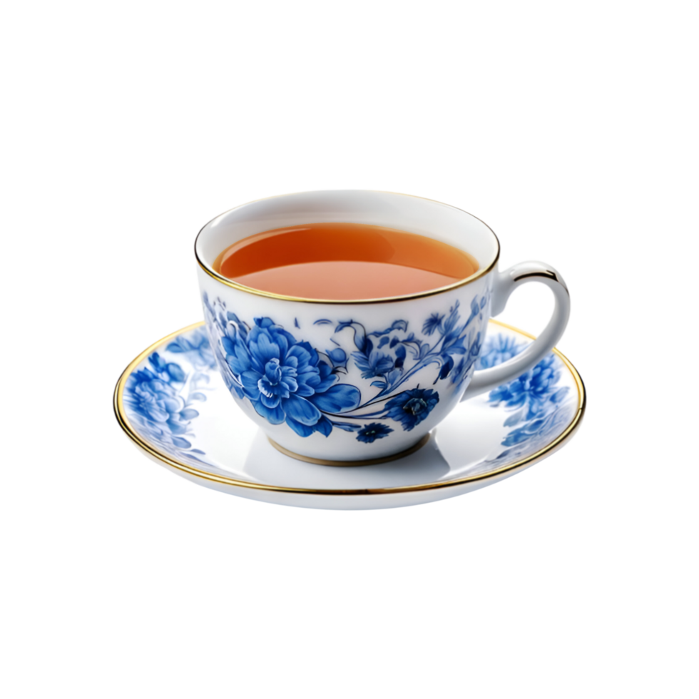 Ceramic cup and plate of tea on transparent background png