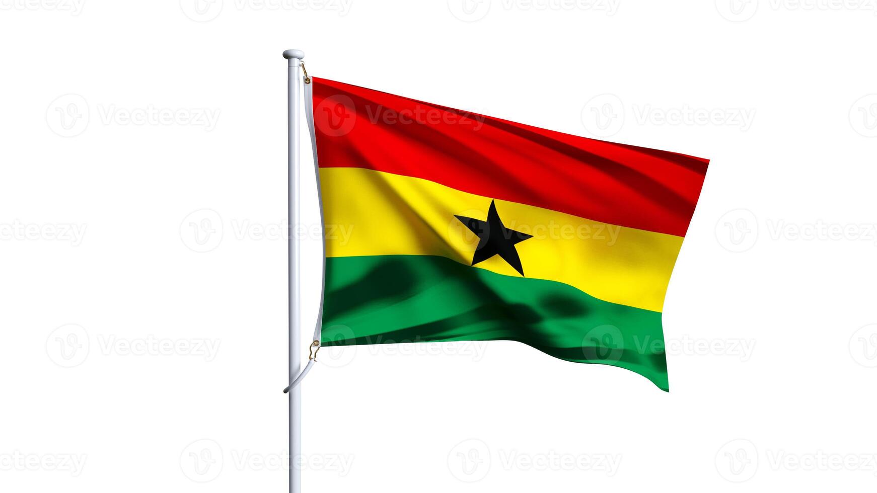 Waving flag of republic of ghana isolated on white background. photo