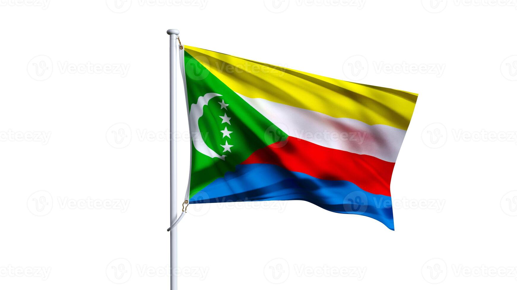 Waving flag of comoros isolated on white background. photo