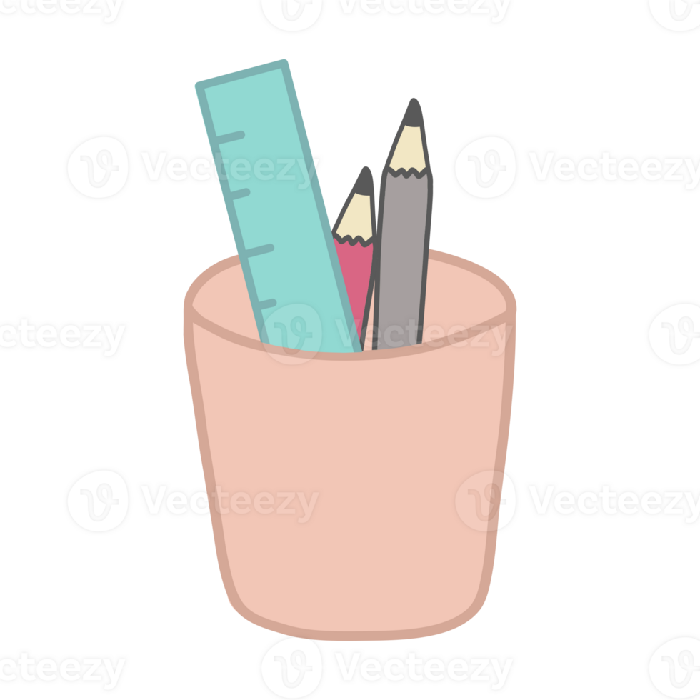 pencils and ruler in a cup icon, cartoon style png