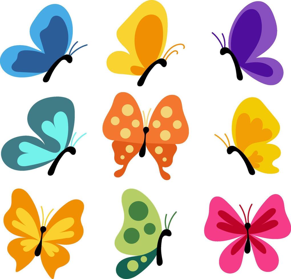 Butterfly set collection fauna cartoon colorful illustration vector