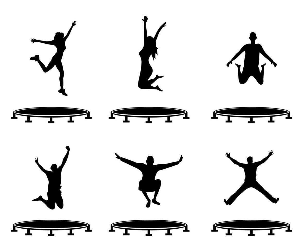 Silhouette People jumping trampoline having fun concept hobbies and leisure illustration vector