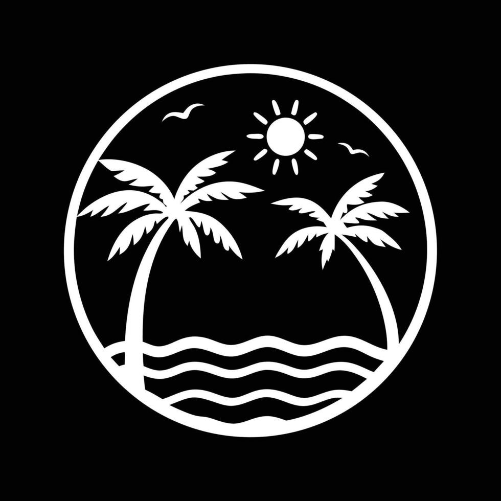 Tropical paradise beach scene with palm trees and sun. vector