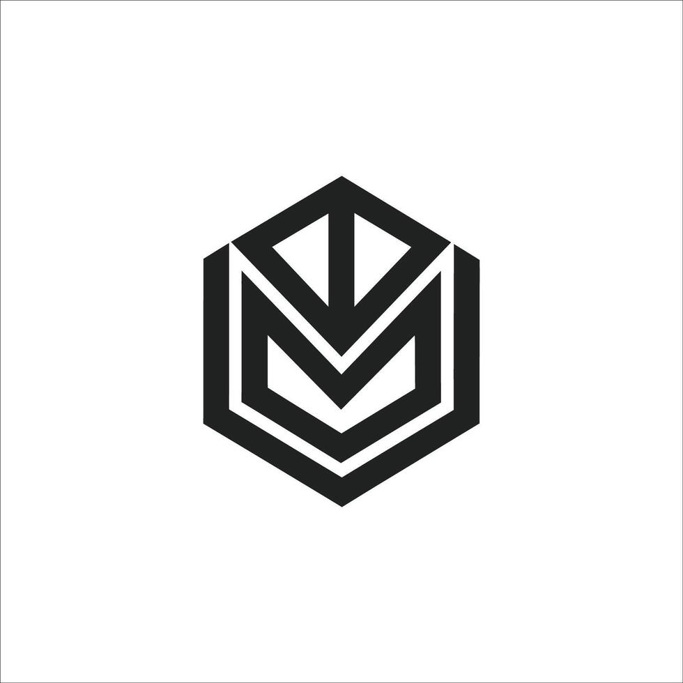 Modern monogram logo with letters M and V in geometric hexagon shape vector