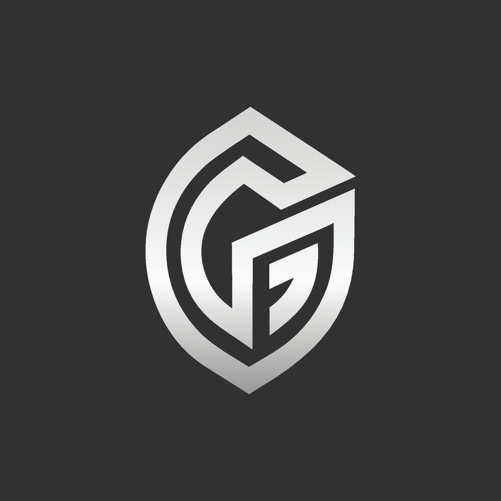 Metallic monogram shield logo with letters G and F vector