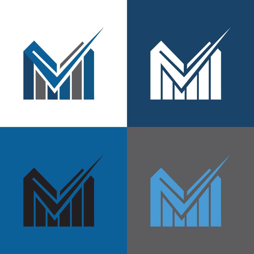 Modern Letter M Logo with Growth Chart and Check Mark vector