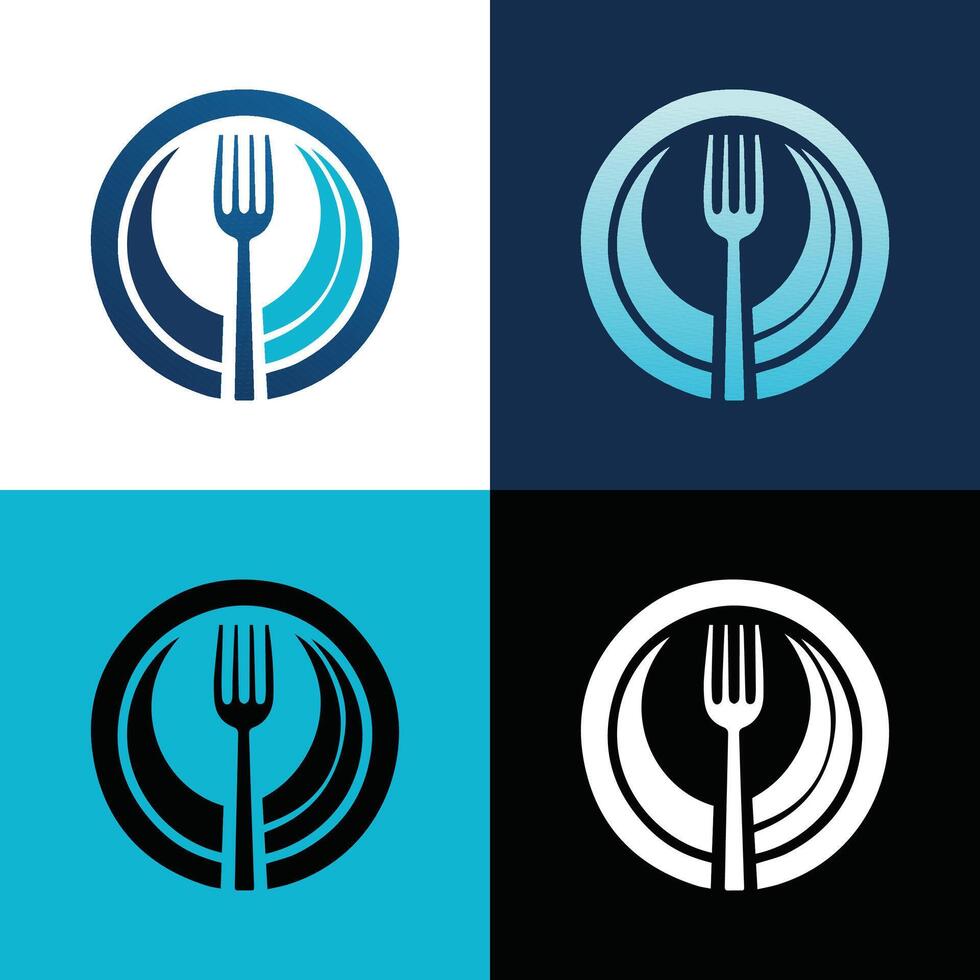 Fork and Plate Restaurant Logo Design in Color Variations vector