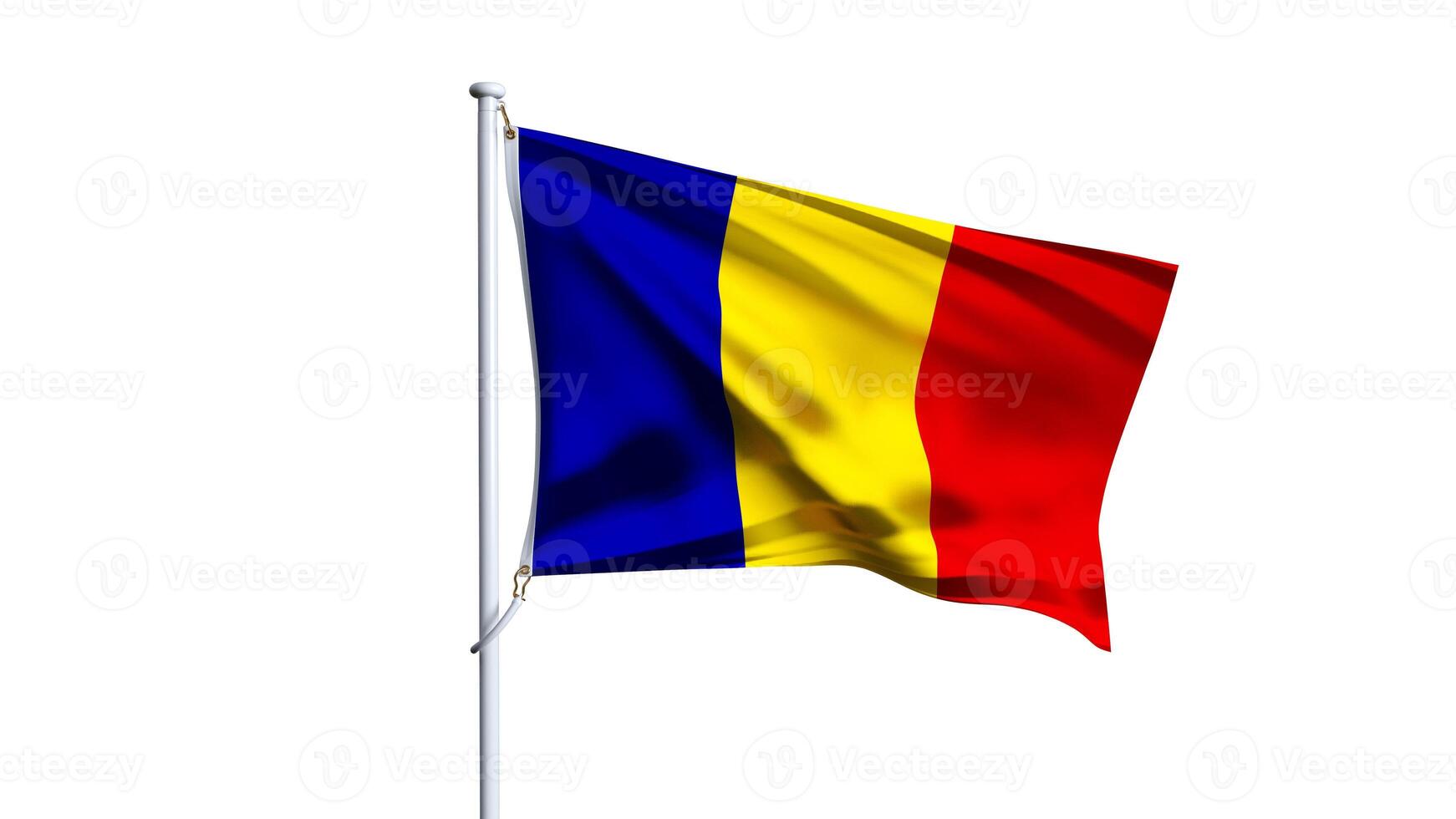 Waving flag of romania isolated on white background. photo