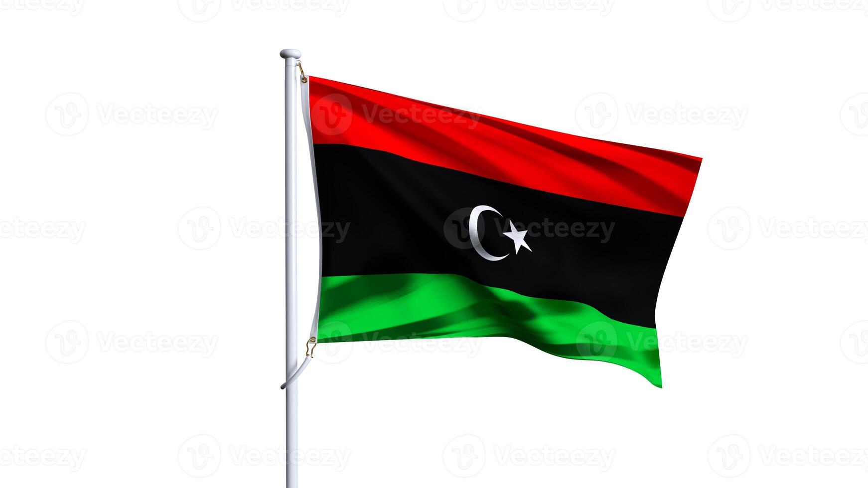 3D render of libya flag isolated on white background, waving flag of libya photo